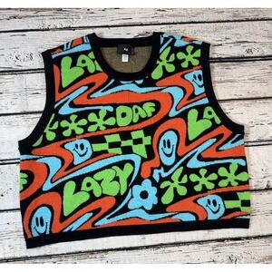 LAZY OAF KNIT SWEATER VEST Psychedelic Floral Retro‎ US18 UK22 RARE